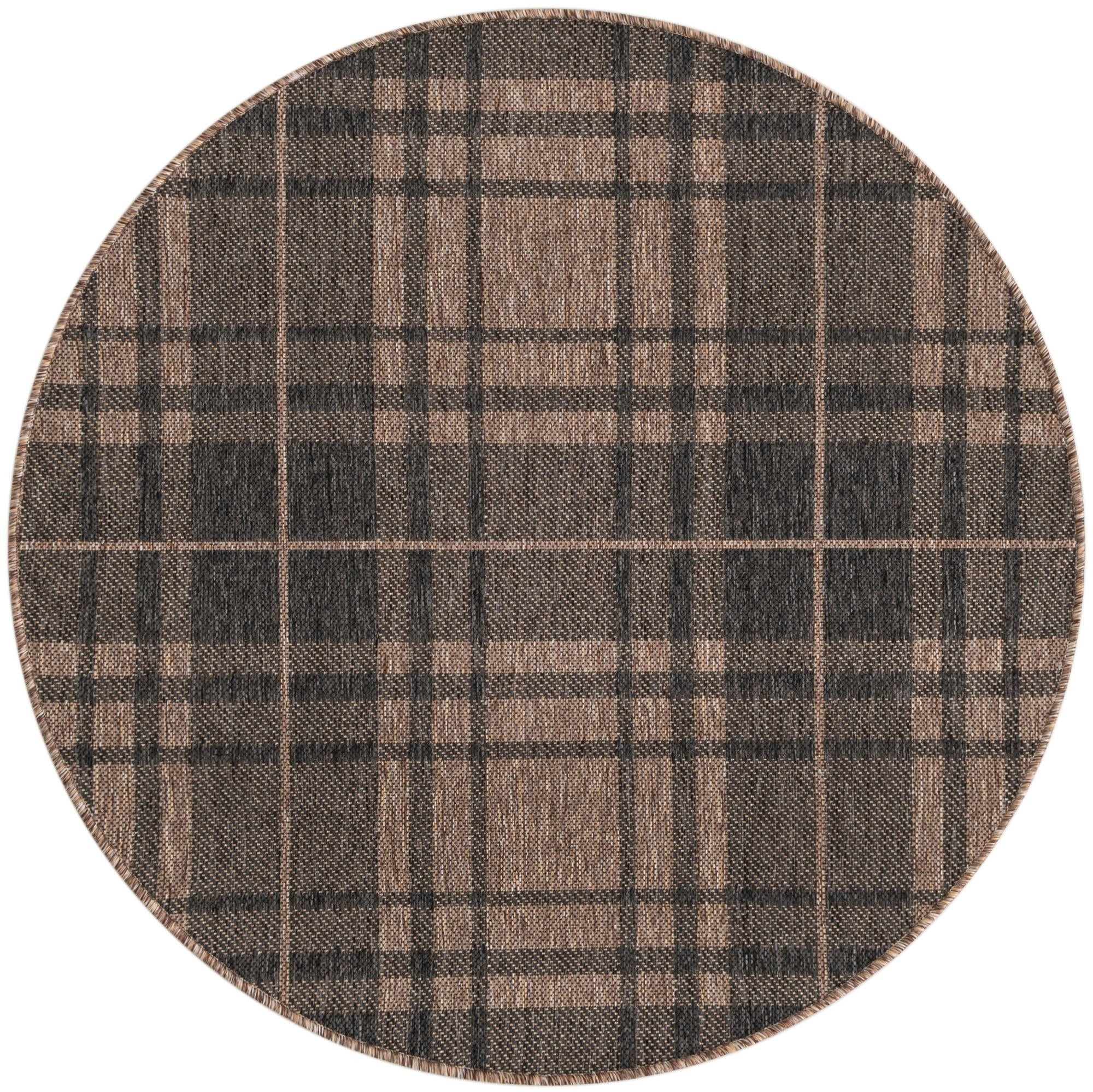4' x 4' Maguire · Plaid Outdoor Rug, brown and black