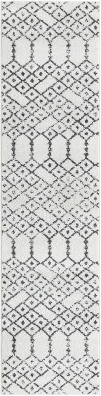 2' x 8' Newcomb · Geometric lattice rug, ivory and charcoal