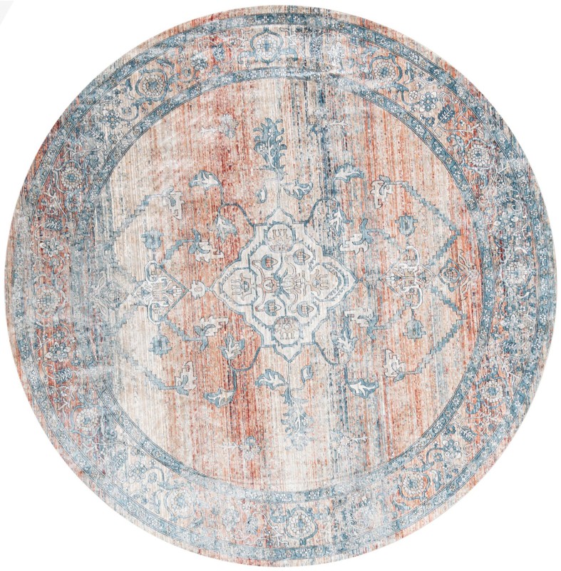 10' 2 x 10' 2 Opal · Medallion rug, blue and terracotta