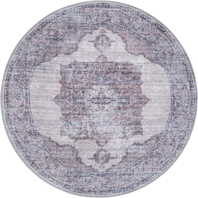 3' 3 x 3' 3 Hazelle · Medallion Washable Rug, ivory and gray