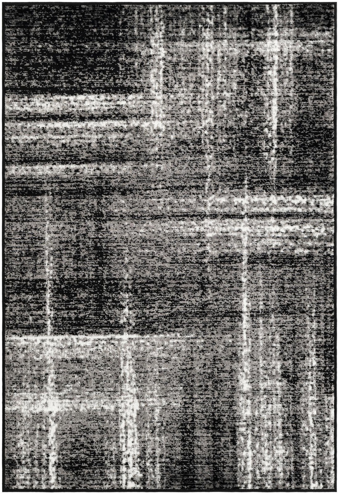 4' x 6' Rudd · Abstract plaid rug, black and ivory