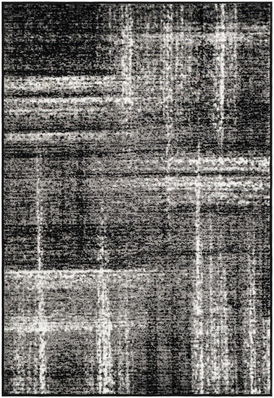 4' x 6' Rudd · Abstract plaid rug, black and ivory