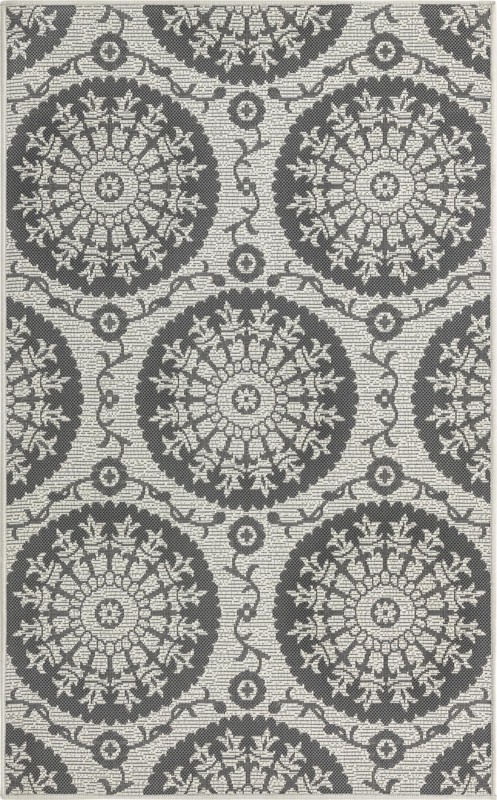 3' 3 x 5' Fanshawe · Medallion Outdoor Rug, gray and silver