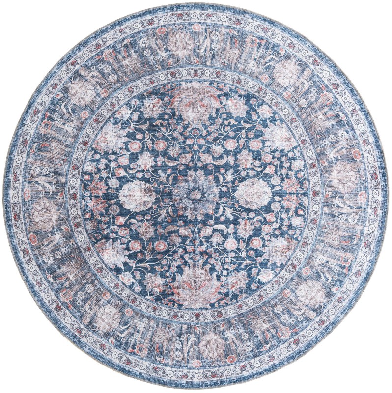 Bertie · Persian floral Washable Rug, navy and rust