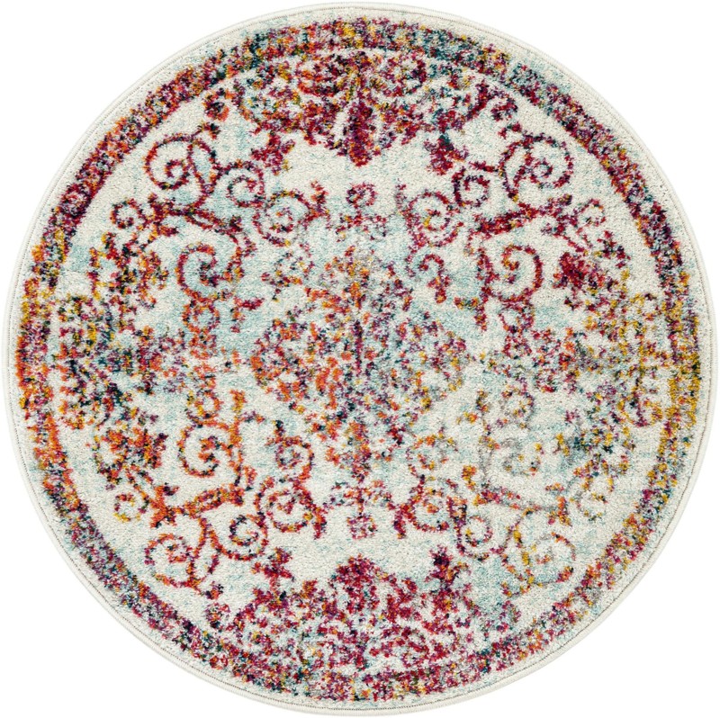 3' x 3' Brockton · Distressed medallion rug, multicolor and ivory