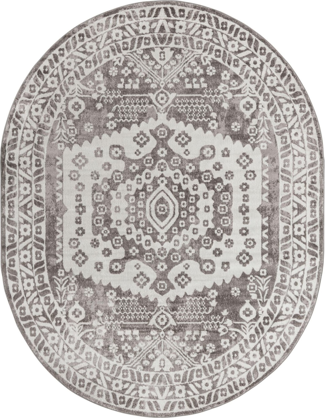 8' x 10' Swallow · Medallion rug, gray and ivory