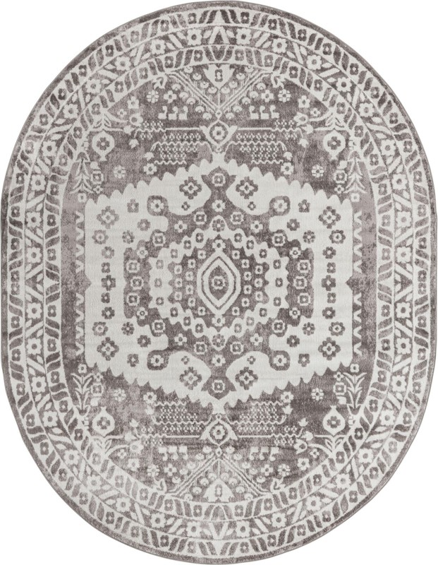 8' x 10' Swallow · Medallion rug, gray and ivory