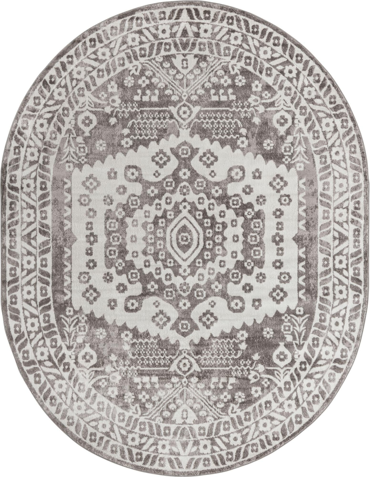 8' x 10' Swallow · Medallion rug, gray and ivory