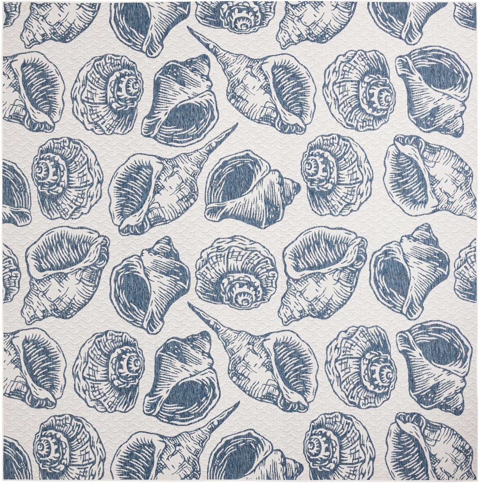 13' x 13' Arcata · Seashell Outdoor Rug, navy and ivory