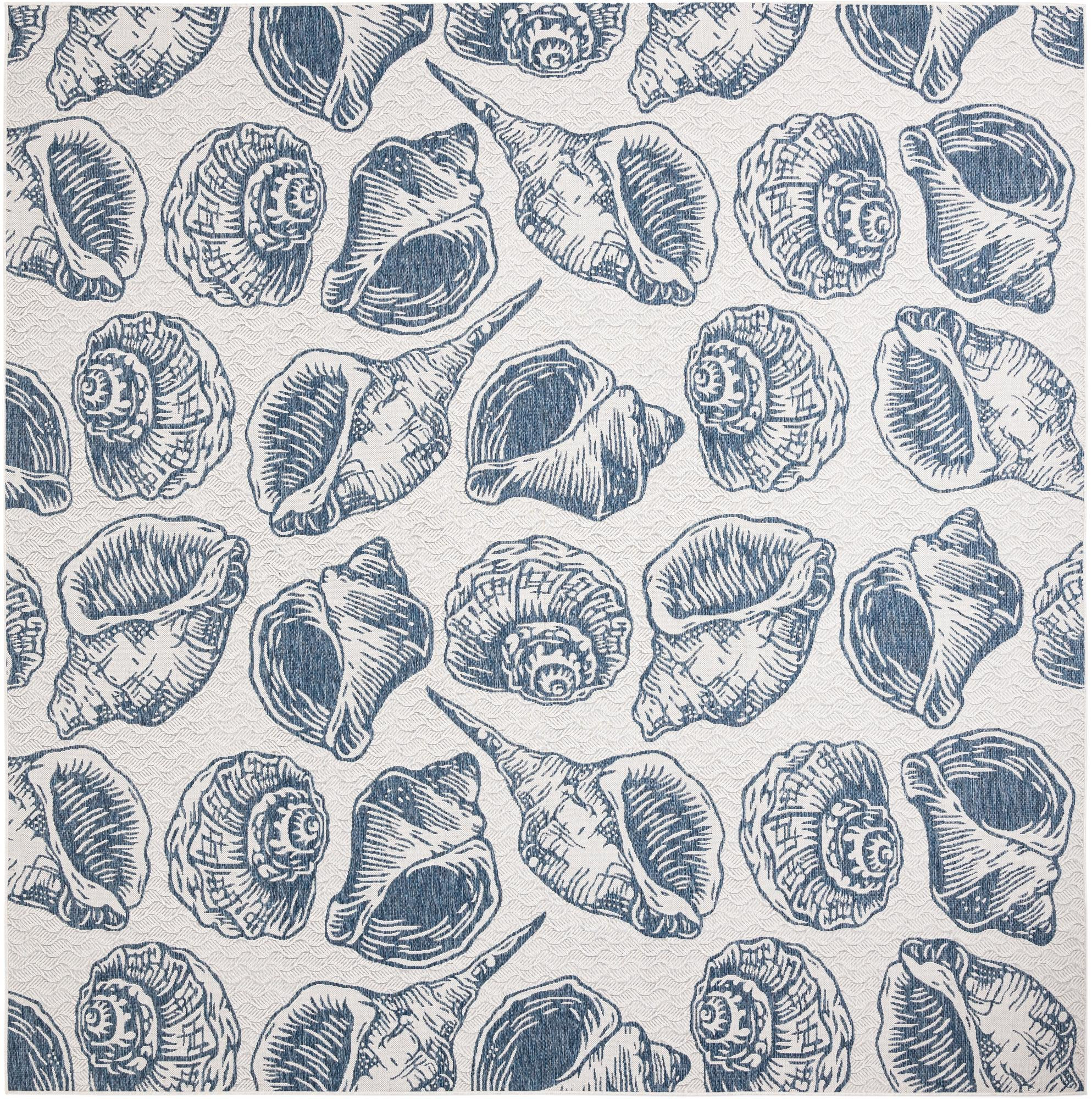 13' x 13' Arcata · Seashell Outdoor Rug, navy and ivory