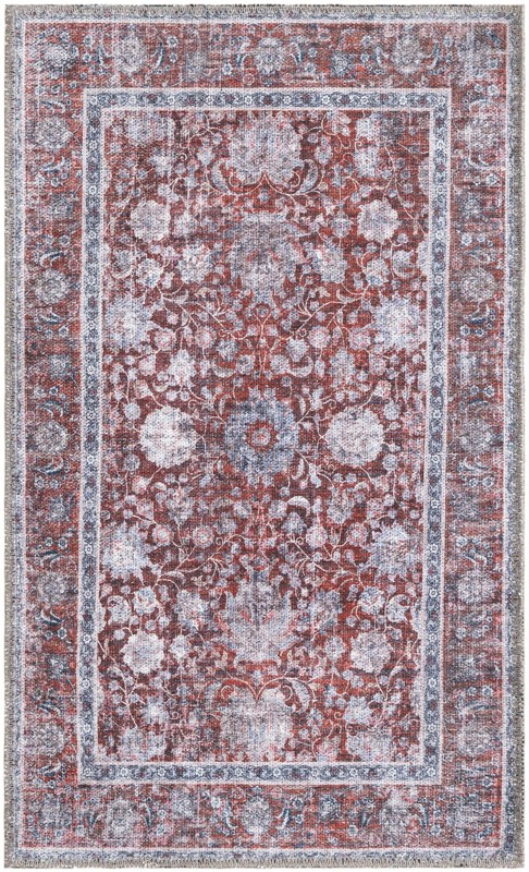 2' x 3' Bertie · Vintage floral rug, red and ivory