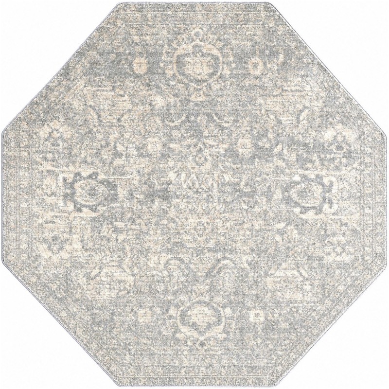5' x 5' Ansel · Faded medallion rug, gray and ivory