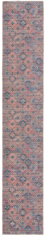 2' 7 x 14' Torrance · Geometric diamond Washable Rug, peach and blue