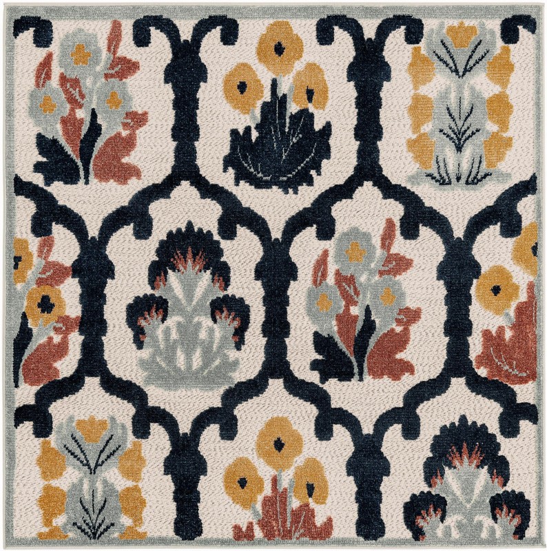 5' 3 x 5' 3 Bandera · Floral lattice Outdoor Rug, ivory and navy