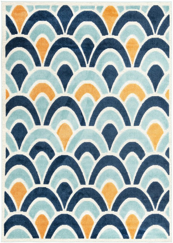 7' x 10' Skelton · Scallop geometric Outdoor Rug, blue and orange