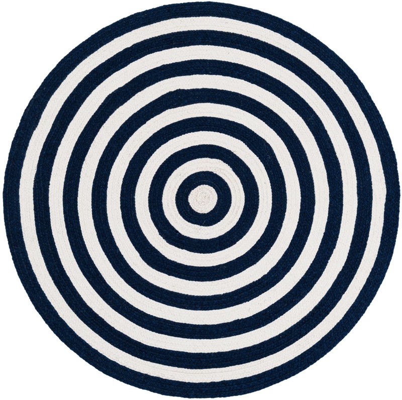 3' 3 x 3' 3 Dennison · Geometric border Washable Outdoor Rug, navy and white
