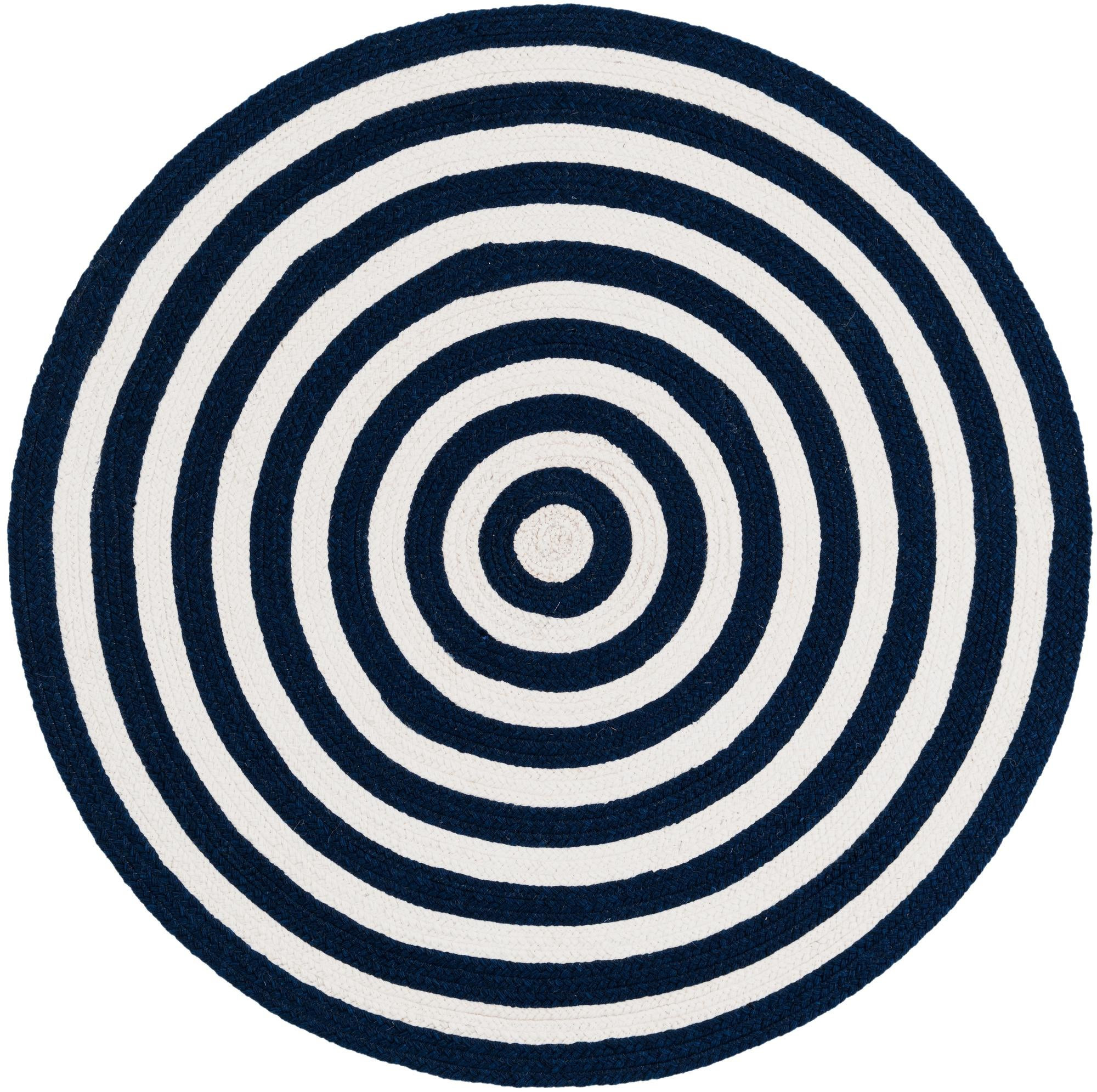 3' 3 x 3' 3 Dennison · Geometric border Washable Outdoor Rug, navy and white