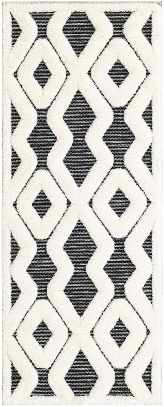 2' x 5' Armstead · Geometric trellis rug, gray and ivory