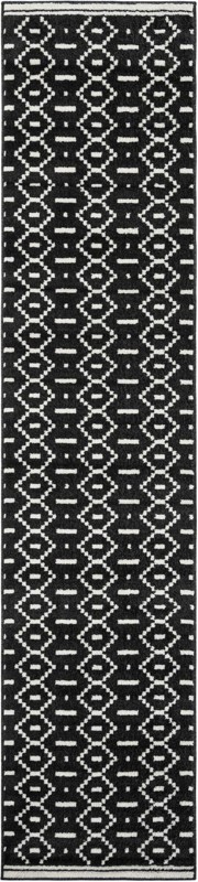 2' 7 x 12' Rankin · Geometric diamond rug, black and ivory