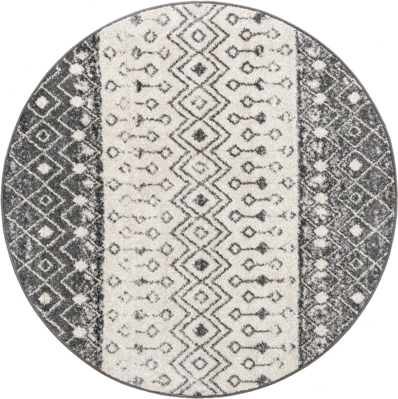 5' 3 x 5' 3 Vernon · Geometric tribal rug, gray and ivory