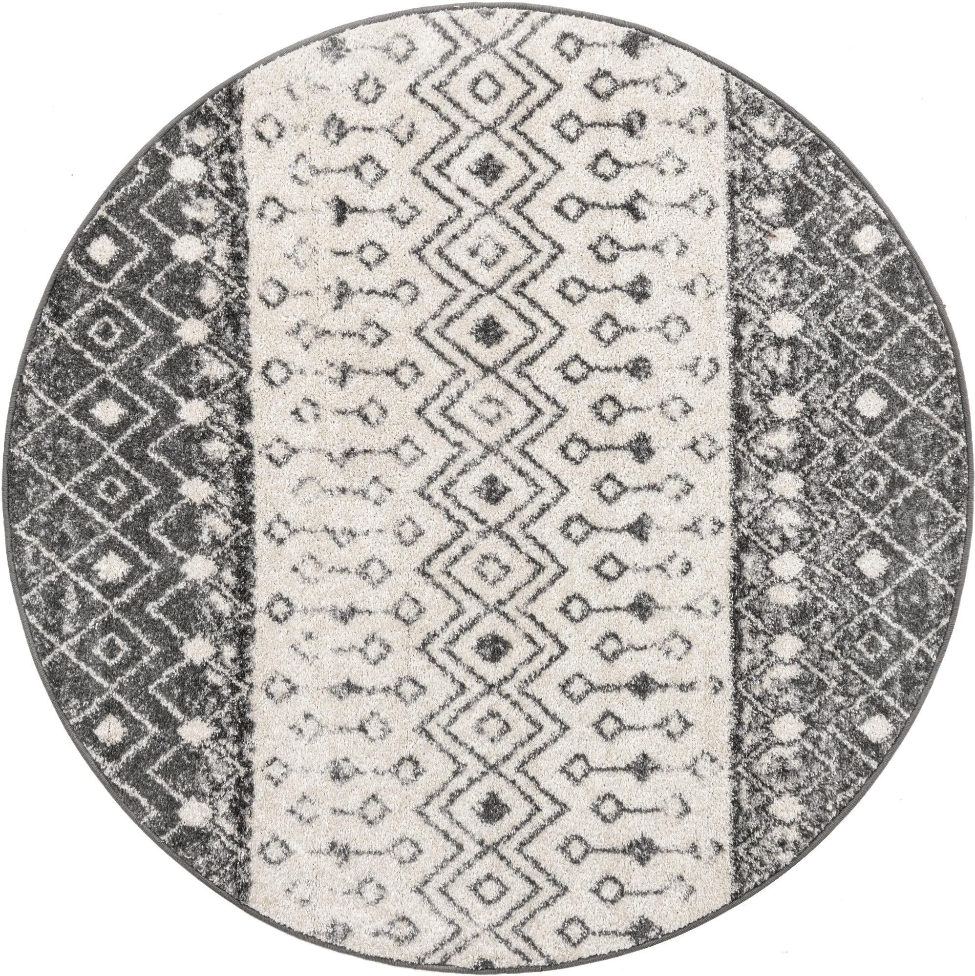 5' 3 x 5' 3 Vernon · Geometric tribal rug, gray and ivory
