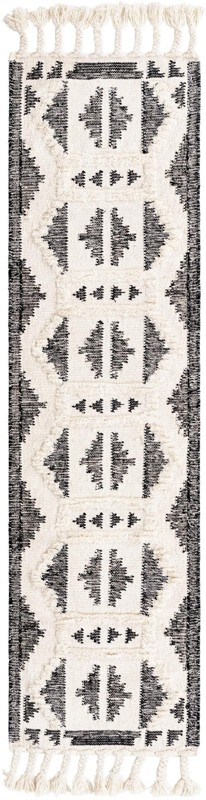 2' 2 x 8' 2 Maitland · Geometric tribal Wool Rug, black and cream