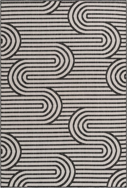 6' x 9' Northam · Geometric linear Outdoor Rug, black and white