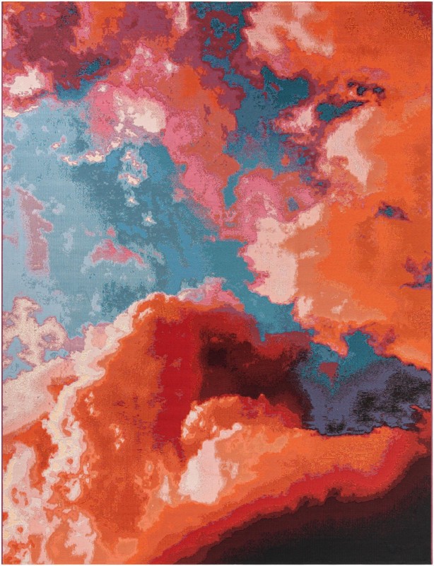 9' x 12' Lomax · Abstract Outdoor Rug, orange and blue
