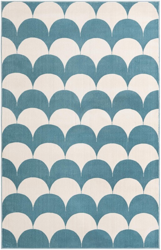 5' 3 x 8' Ocala · Scallop geometric rug, blue and ivory