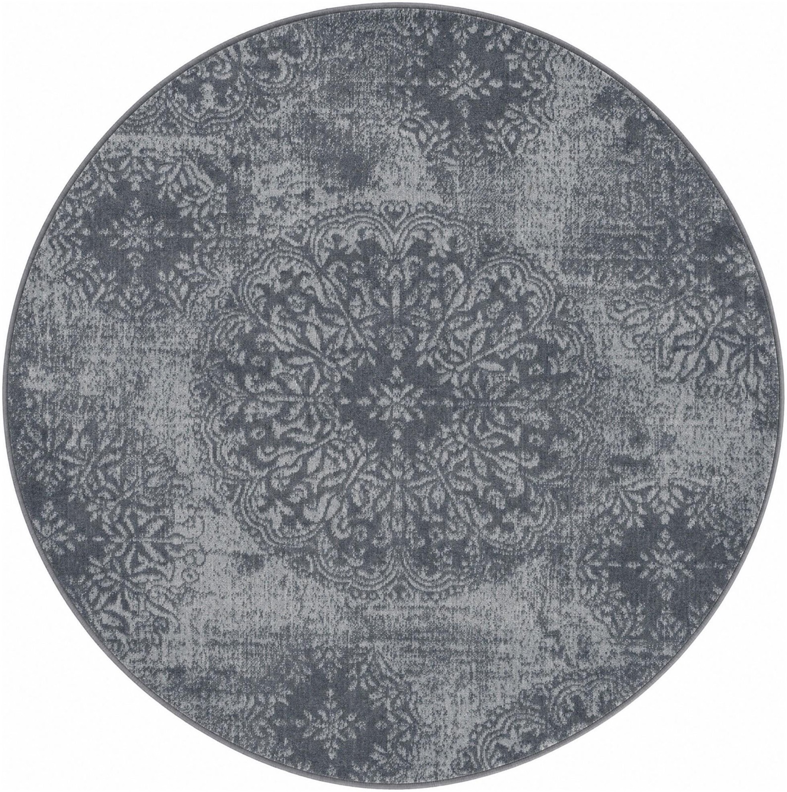 5' x 5' Blakemore · Distressed medallion rug, slate and grey
