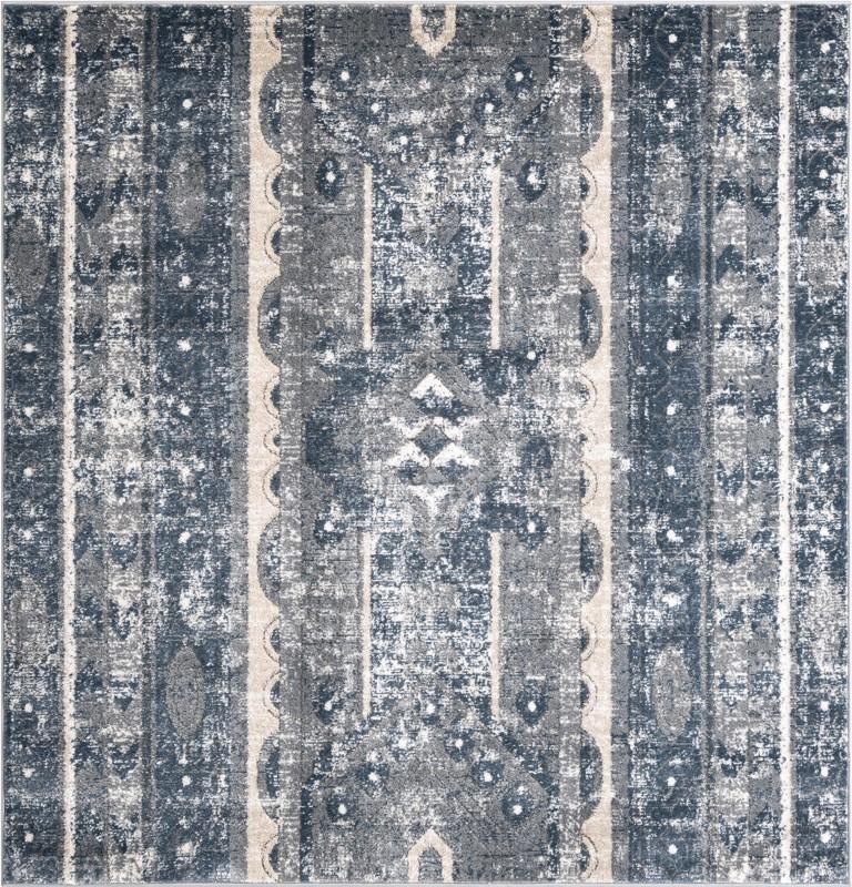 6' x 6' Grouse · Distressed striped rug, blue and beige