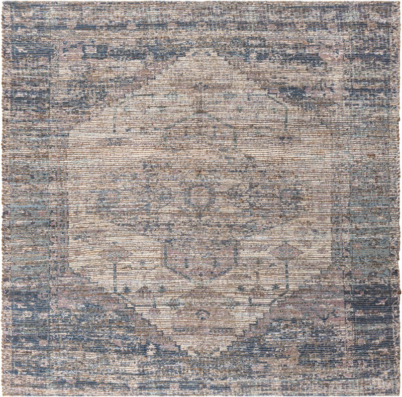 7' 10 x 7' 10 Milford · Faded medallion rug, blue and ivory