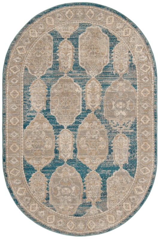 5' 3 x 8' Pullman · Distressed medallion rug, blue and beige