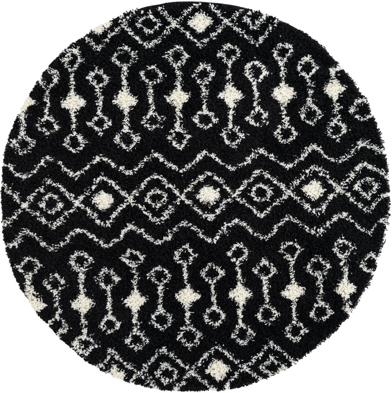 6' x 6' Bayley · Geometric shag rug, black and cream