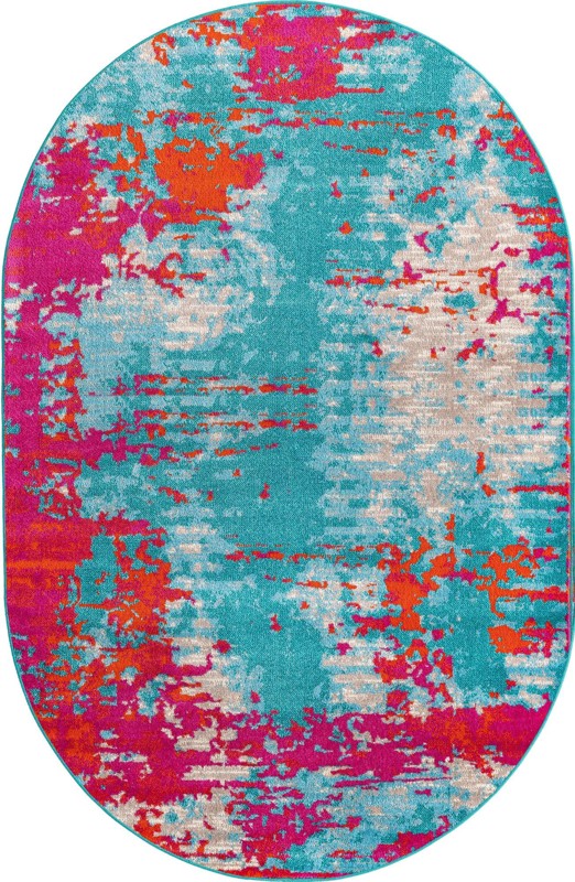 5' 3 x 8' Farnham · Abstract rug, turquoise and pink