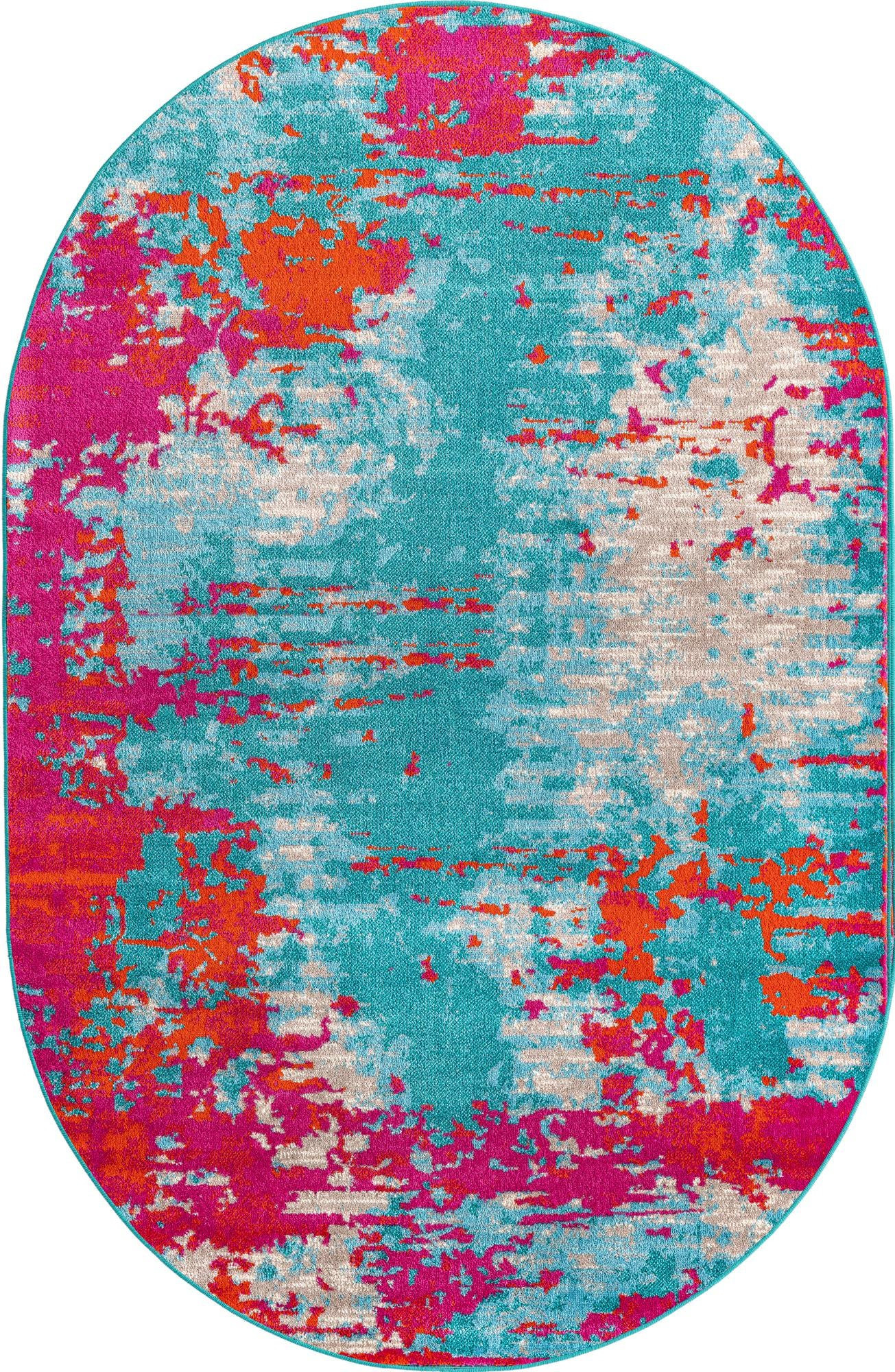 5' 3 x 8' Farnham · Abstract rug, turquoise and pink
