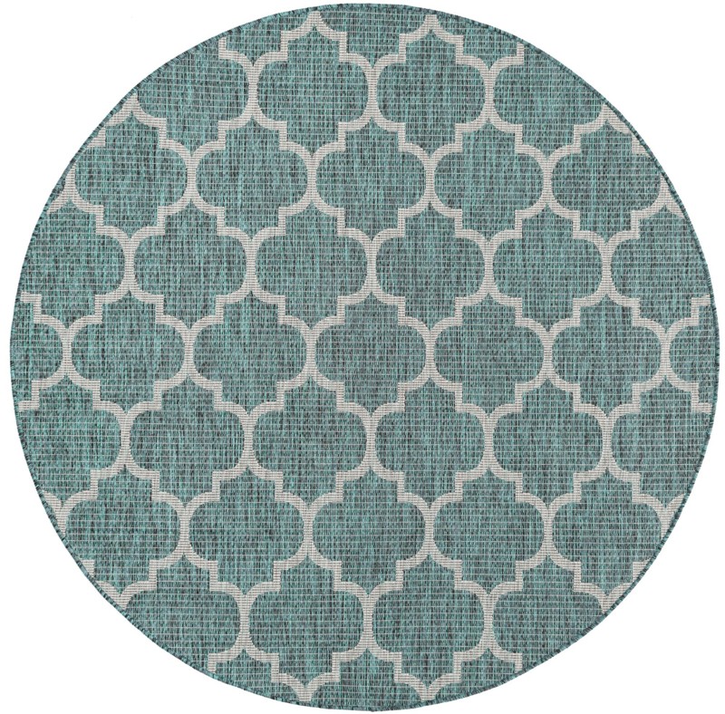 6' x 6' Fanshawe · Lattice Outdoor Rug, teal and gray