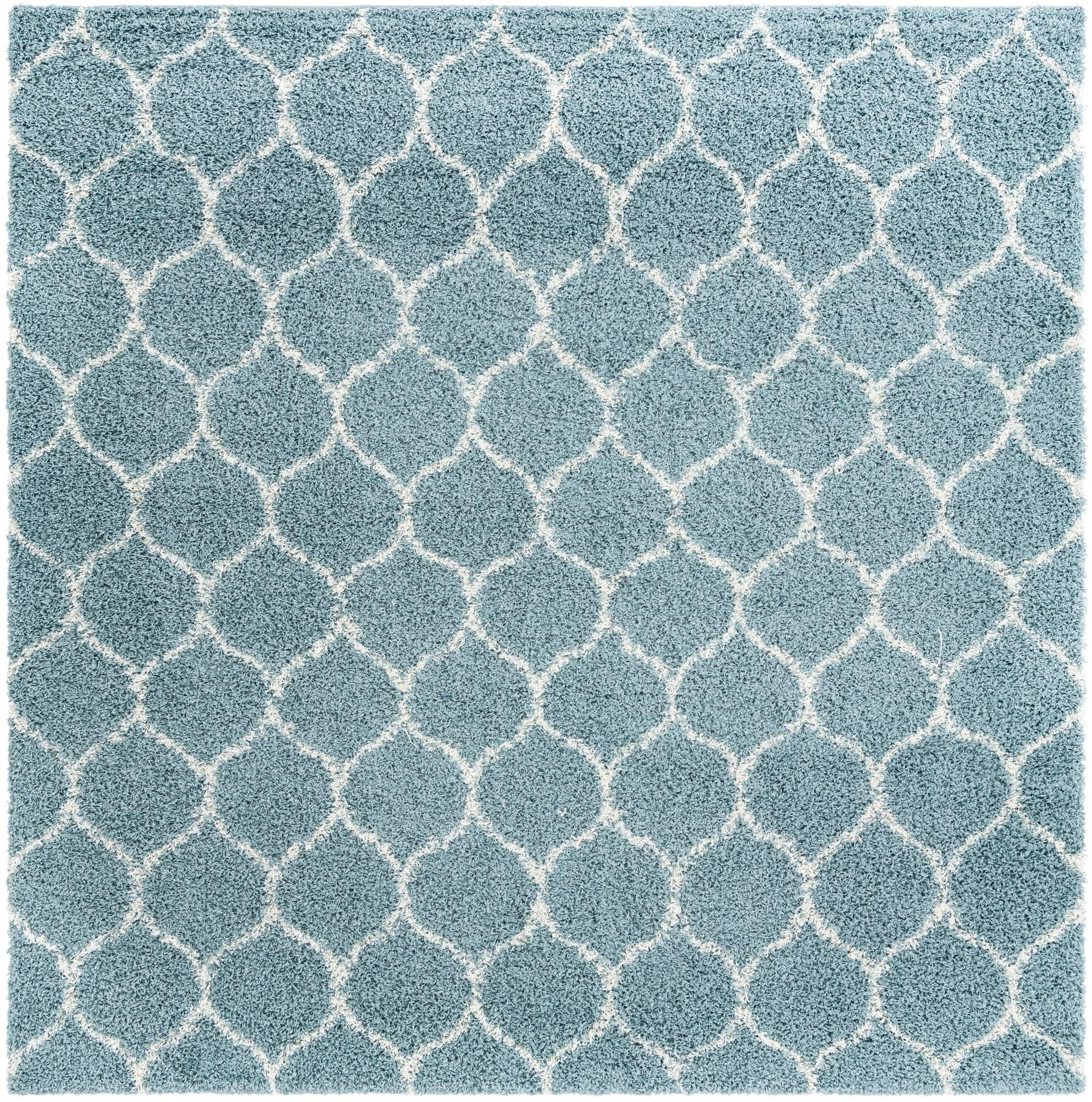 10' x 10' Barnett · Lattice shag rug, light blue and ivory