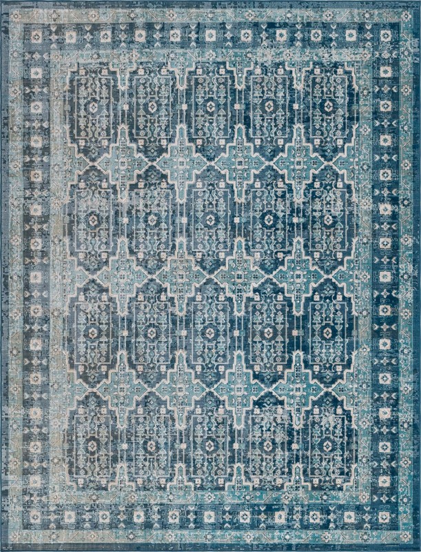 9' x 12' Candlewood · Distressed medallion rug, blue and ivory