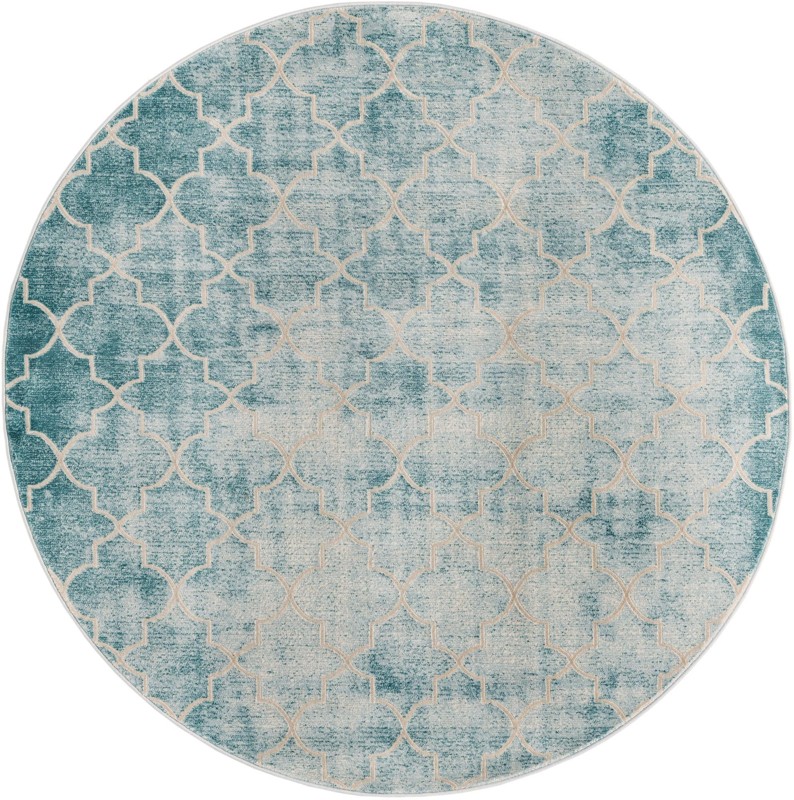 5' 3 x 5' 3 Dallimore · Lattice rug, teal and ivory