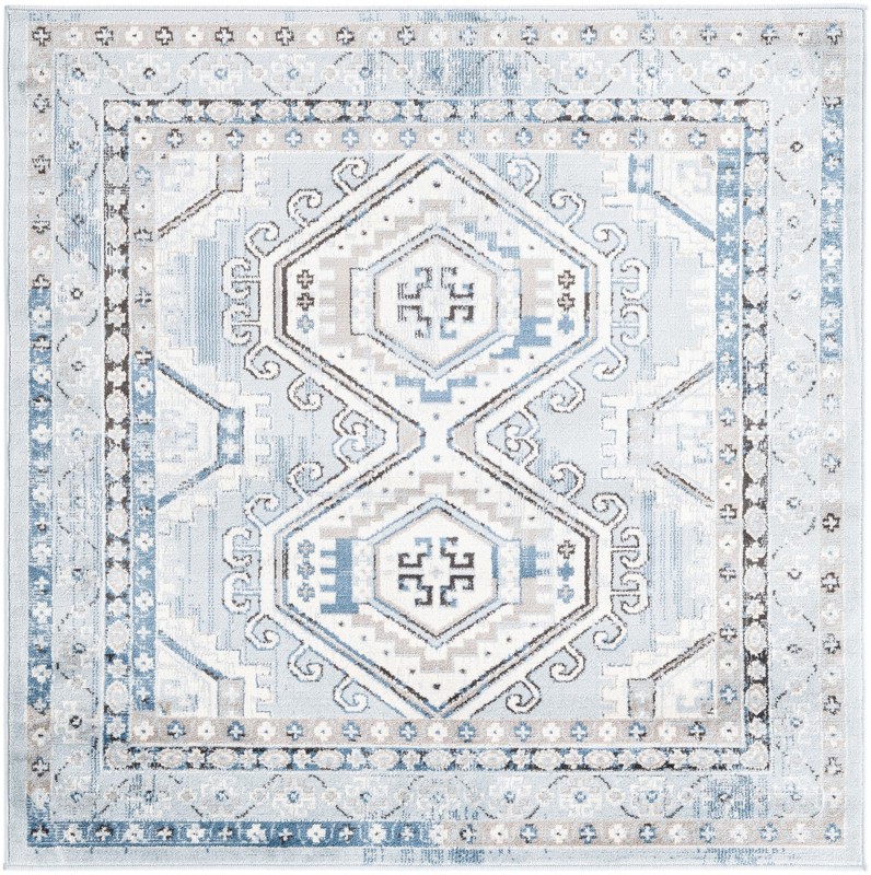 5' 3 x 5' 3 Harmon · Border rug, aqua blue