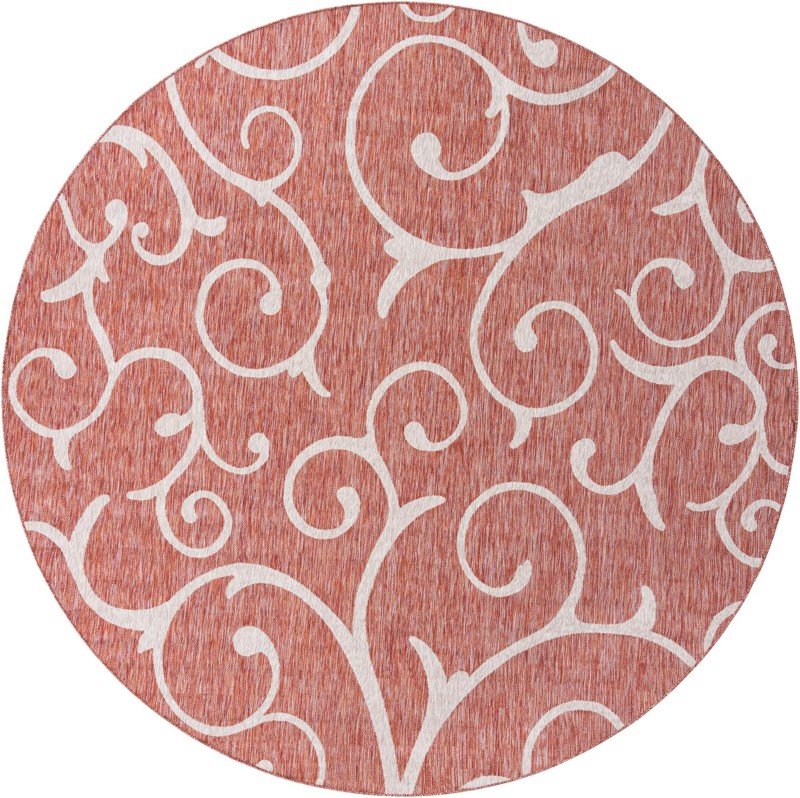 10' 8 x 10' 8 Shale · Scrollwork Outdoor Rug, rust and light gray