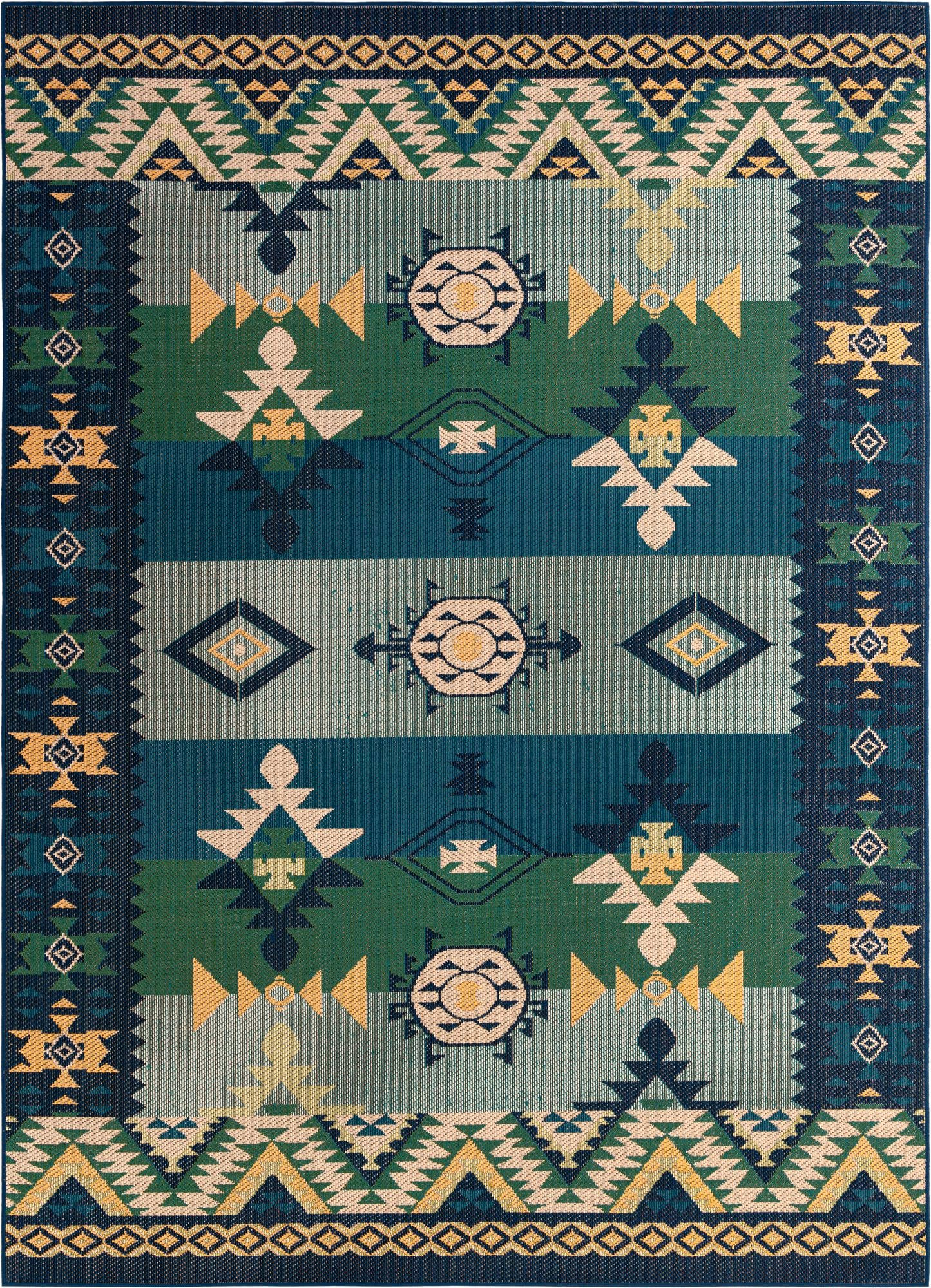 9' x 12' Wilcox · Border Outdoor Rug, blue and green