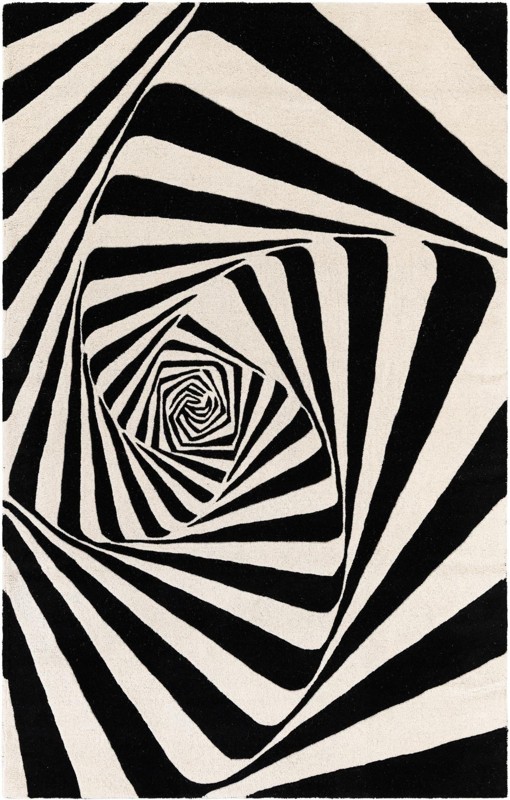 5' 1 x 8' Natchez · Abstract Wool Rug, black and white