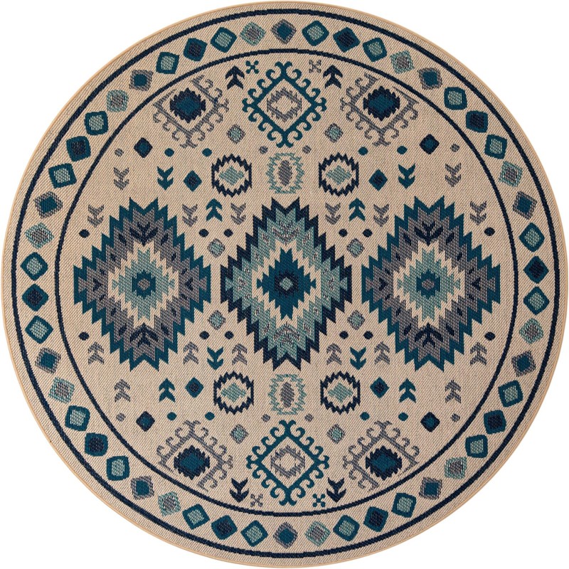 7' 10 x 7' 10 Whitfield · Geometric tribal Outdoor Rug, beige and blue
