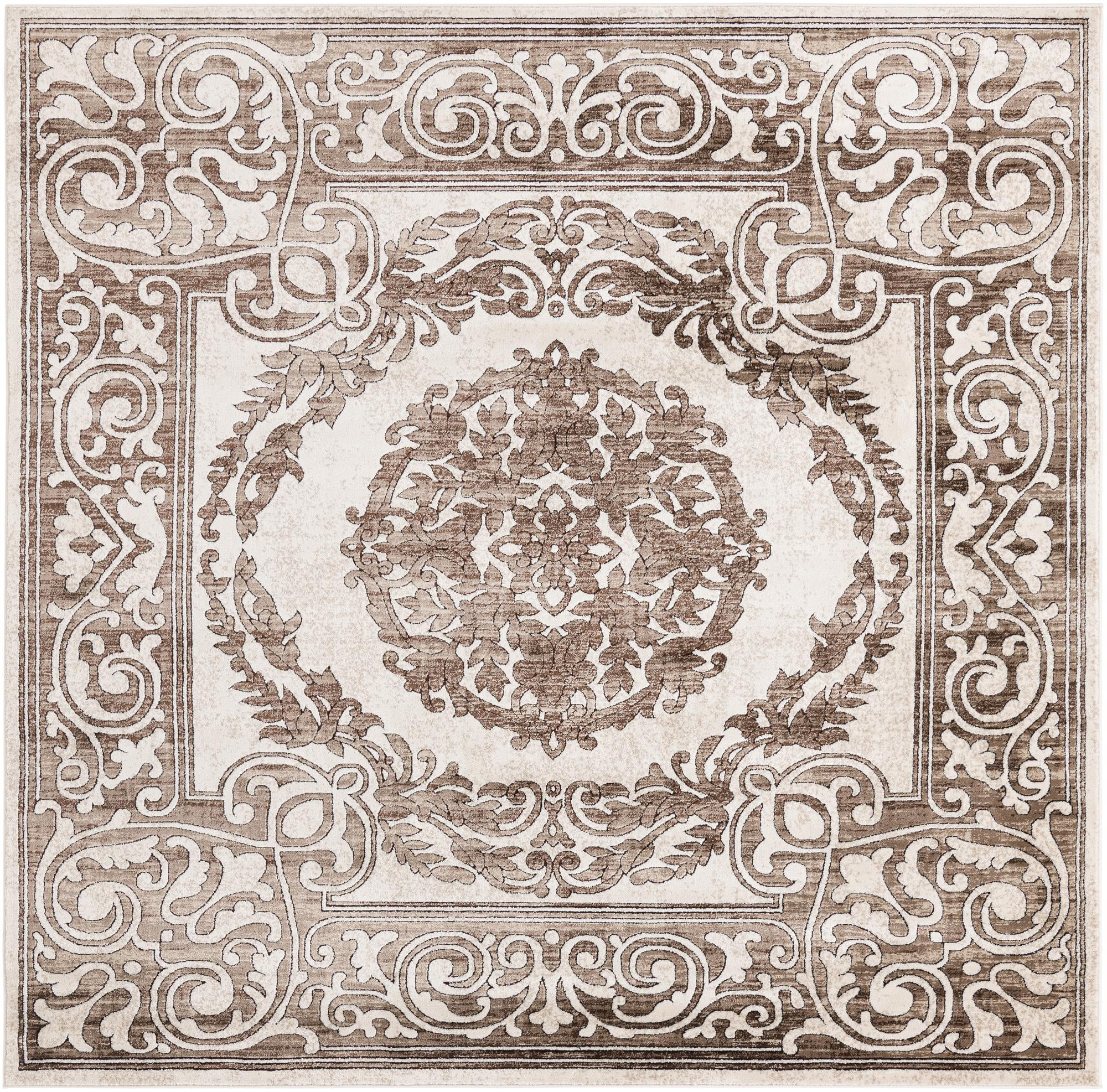 6' x 6' Thistle · Border rug, chocolate brown