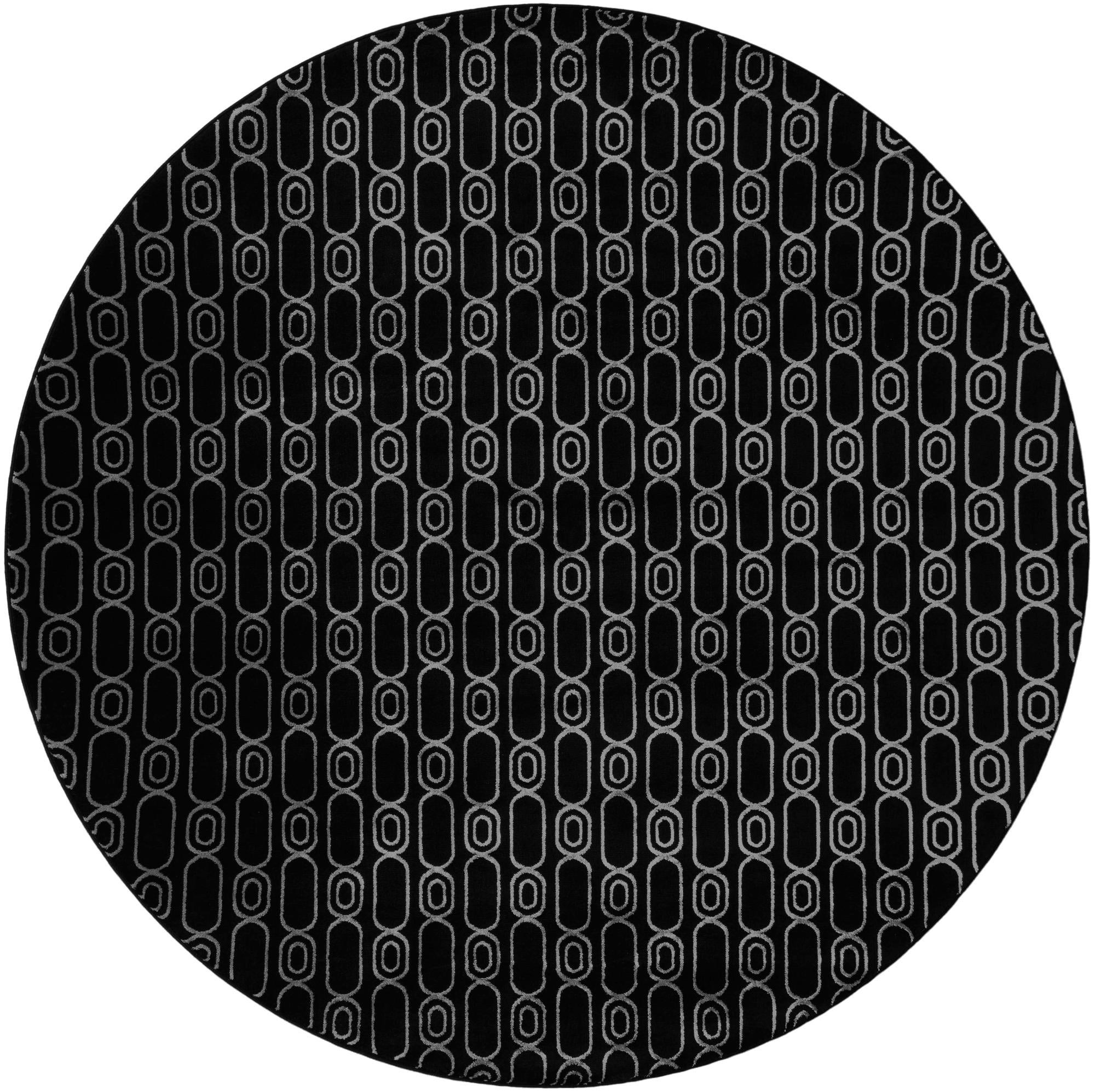 10' x 10' Renwick · Geometric rug, black and silver