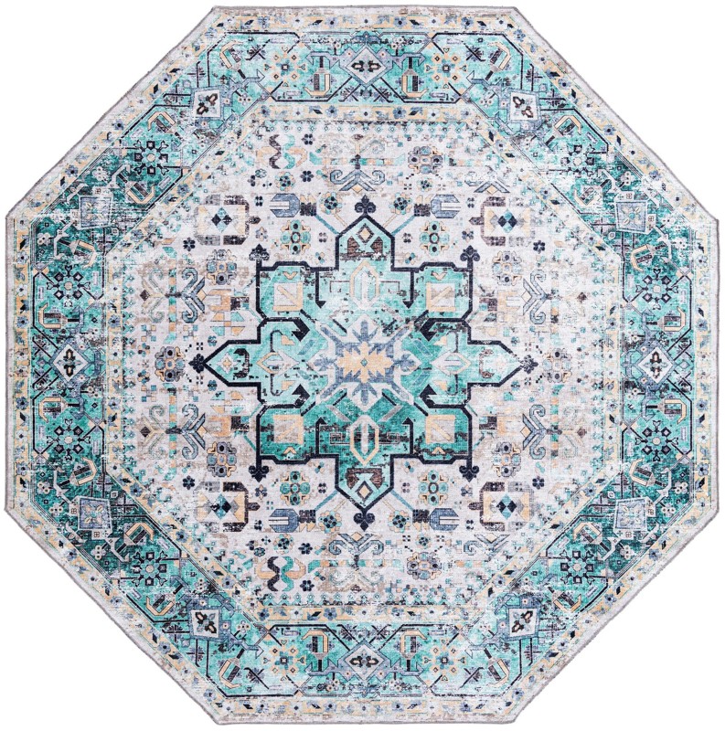 7' 10 x 7' 10 Tatlock · Medallion Washable Rug, aqua and ivory