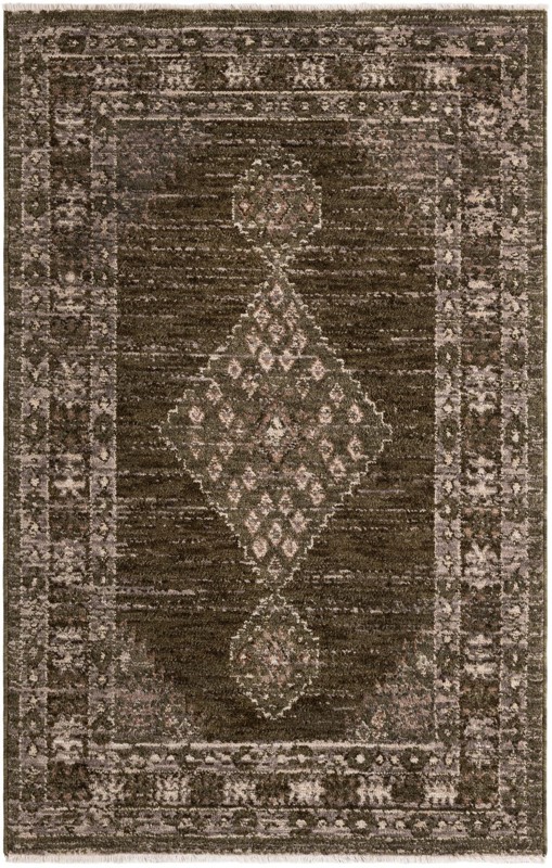 4' x 6' 3 Loveland · Diamond medallion rug, green and brown