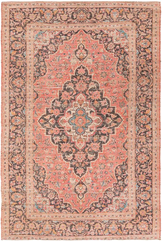 6' 1 x 9' Malone · Persian medallion rug, coral and black